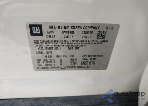 2021 Chevrolet Trax Fwd Ls z USA, uszkodzony, nr VIN KL7CJKSB2MB302241